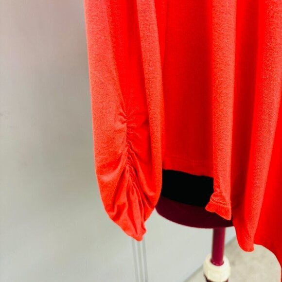 Premise Open Waterfall Cardigan Sz XL Orange Ruched Sleeve Lightweight high/low - Picture 3 of 10